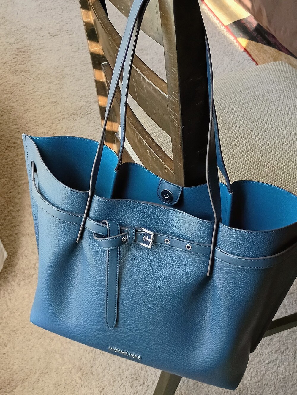 New Michael Kors Emilia Large Pebbled Leather Tote Bag with Slim Belt Detail